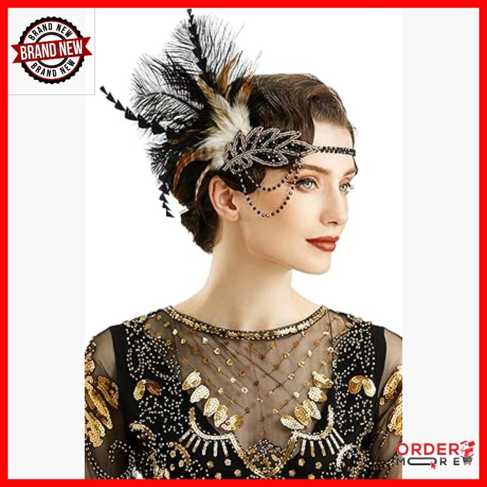 Sequined Feather Flapper Headband 1920s Gatsby Party Hair Accessory